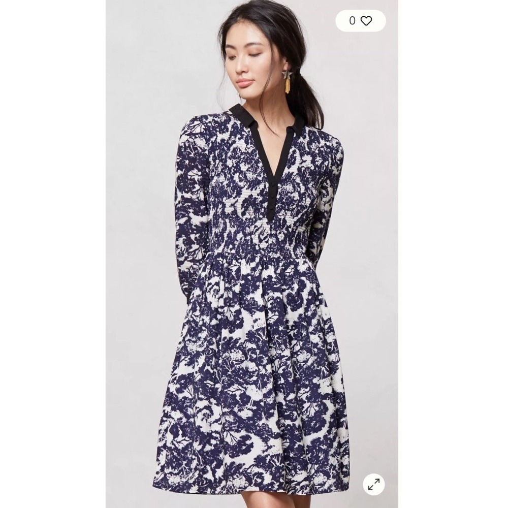 Anthropologie Edme & Esyllte Sketchbook Smocked Long Sleeve Shirtdress Size 2
